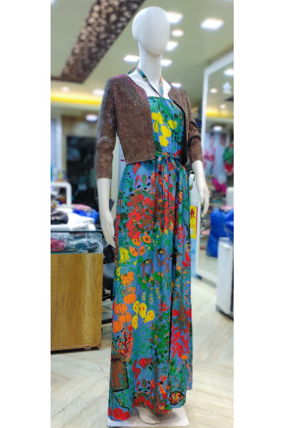 All Over Floral Printed Long One Piece Dress (KR2023)
